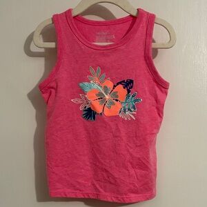 Cat & Jack Pink Floral Tank with Coral Hibiscus Graphic